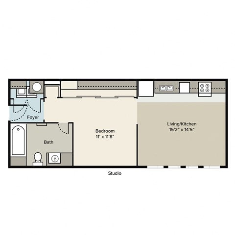 Floor plan for studio, 1 bath, 568 sqft